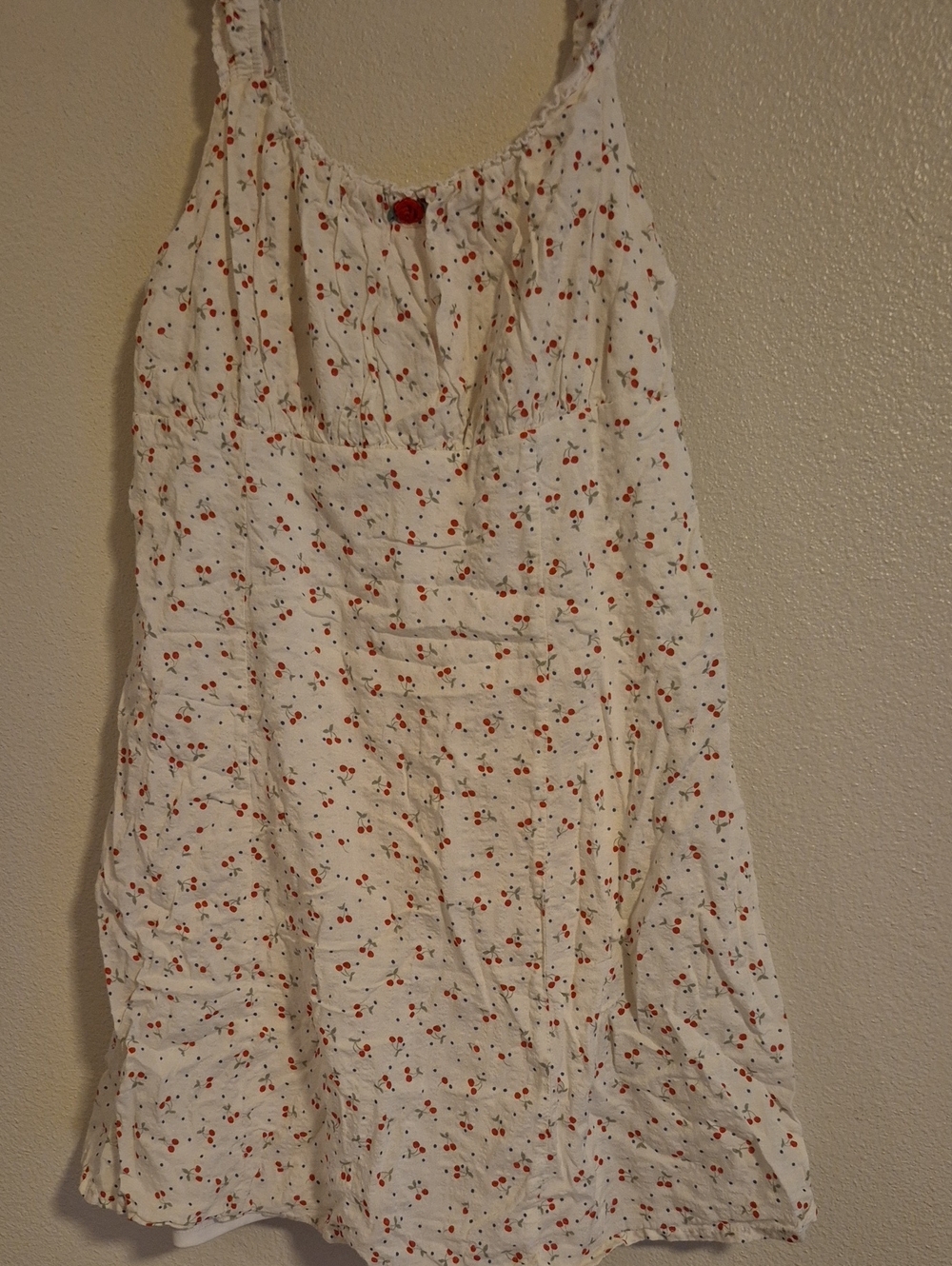 White Sundress with Red Cherry Print